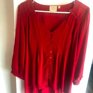 Anthropologie Vanessa Virginia Flowy Boho Blouse Red US8/UK12